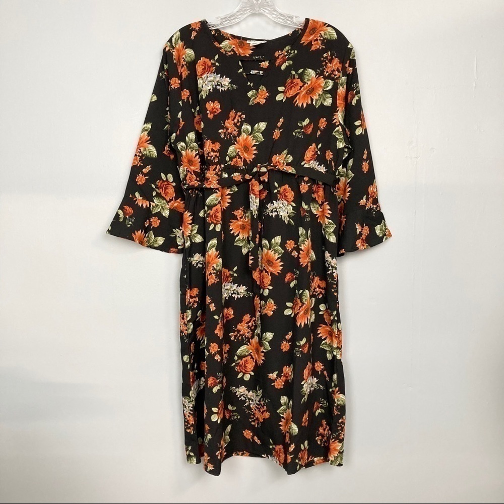 oh! Mamma Maternity Notched Floral Midi Dress